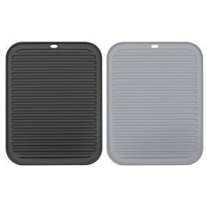 2 Pcs 12" x 9" Silicone Reusable Drain Pad Heat Resistant - Black Gray
